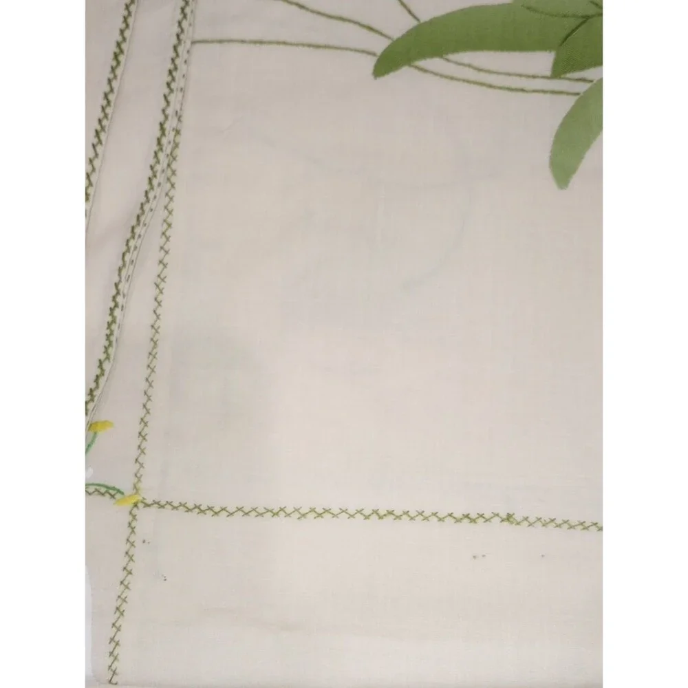 Floral Applique and Embroidered Beige Round Tablecloth, 68